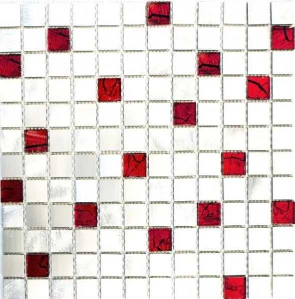 Mosaico Pared Posterior Aluminio Translúcido de Vidrio Crystal Plata Rojo