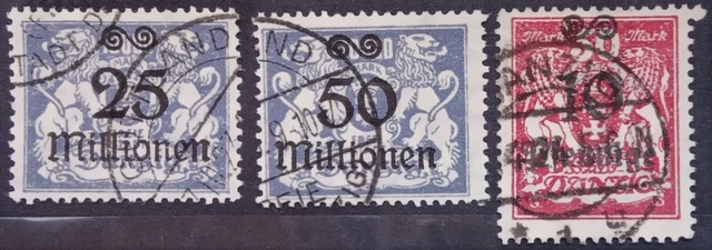 Freie Stadt Danzig 1923 MiNr. 171,173,182 gestempelt