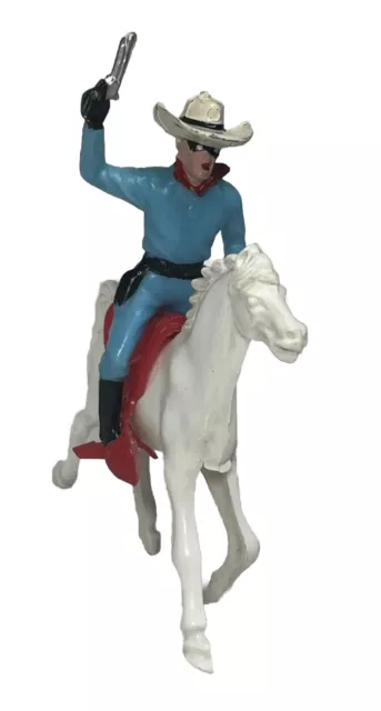 Lone Ranger Figure Riding White Horse With Saddle Toy Hong Kong Vintage Western