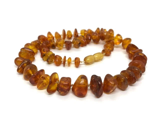 Collier Vintage En Ambre Baltique Naturel - Perles Jaune D'œuf Nouées - Longueur 31,1 Cm - Top Amber