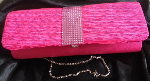 BELLISSIMA BORSA A MANO ROSA Qualità ROSA Matrimonio Serata Abbigliamento Pochette con catena attaccabile