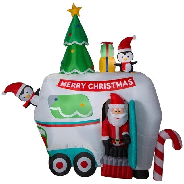 9FT GEMMY AIRBLOWN Inflatable animated Christmas Santa Camper Trailer
