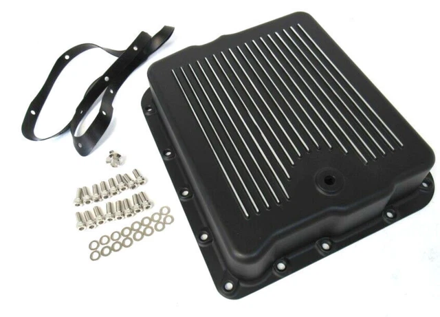For Chevy GM 700R4 4L60E 4L65E Aluminum Transmission Pan Kit Deep Finned Black