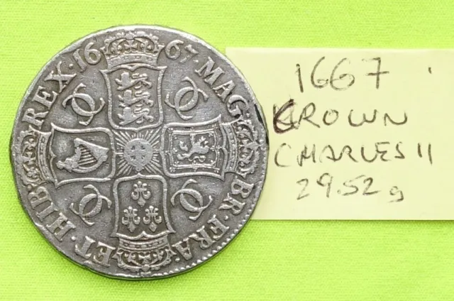 1667 Silver CROWN Coin King Charles II (1660-1685) 29.52 grams ESC 35