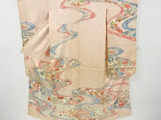 6803921: Japanese Kimono / Antique Furisode / Embroidery / Kiku & Paulownia