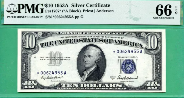 **** GRADE RARITY STAR **** 1953A $10 STAR SC **** PMG GEM 66 EPQ **** Fr 1707*