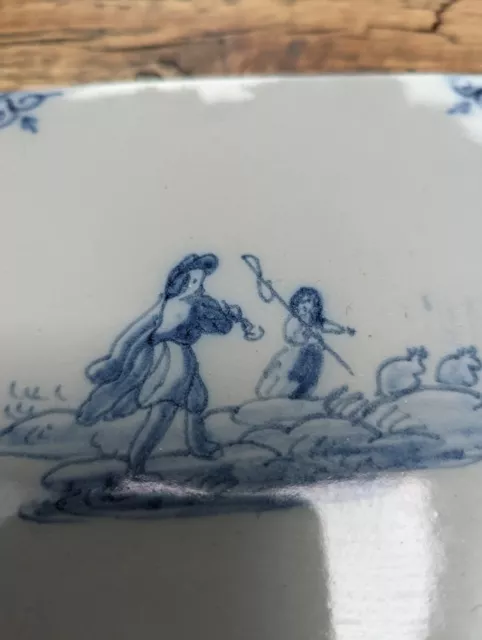 Antique 19thC blue Delft tile, shepherd shepherdess image, VGC for age, stunning