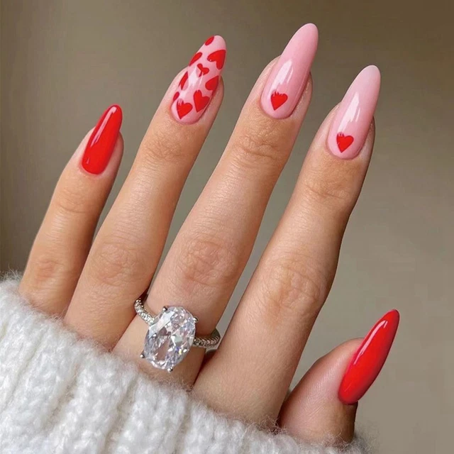 Stiletto gefälschte Nägel Wearable Blume Mandel Falsche Nägel Nagels pitzen