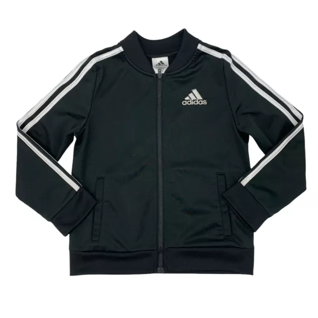 Adidas Track Jacket Youth Girls Size S Black Front Tricot Striped Bomber *READ