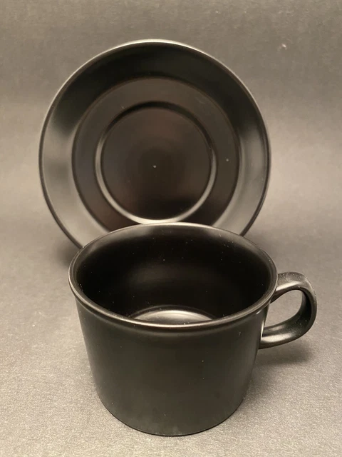 Wedgwood Plain Matte Satin Black Etruria & Barlaston Cup & Saucer Vintage MCM