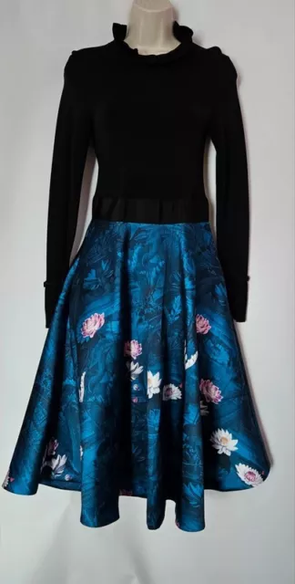 TED BAKER KALINAA Wonderland Black Blue Bow Midi Skater Dress Size 2 Uk 10 65.00 PicClick UK