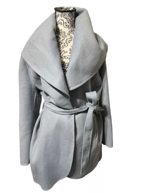 ZARA HANDMADE NAVY Blue Wrap Belted Long Coat Wool Blend Size M
