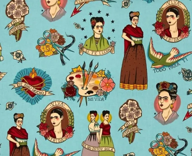 TODO PARA~Alexander Henry~Mexican~Frida Kahlo~Blue~Folklorico~Fabric~per ½yd