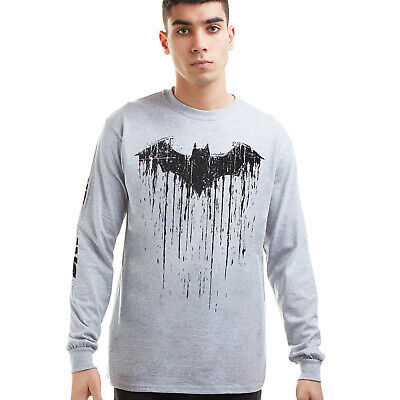 Official DC Comics Mens Batman Paint Long Sleeve T-shirt Grey Sizes S - XXL