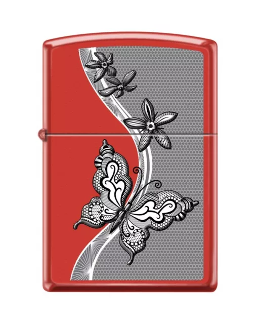 Zippo 5556,  Butterly Filigree Design Lighter, Red Matte Finish Lighter