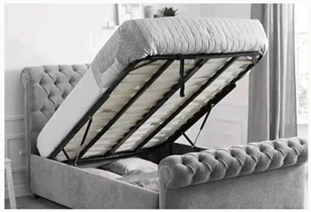 Sleigh Scroll Chesterfield Bed Frame -gaslift option -mattress option