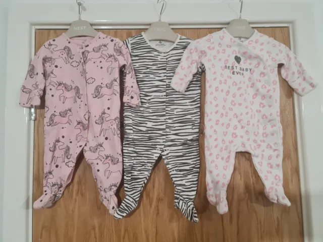 Baby Girls NEXT 0-3 Months Babygrow Sleepsuit Bundle zebra pink unicorn