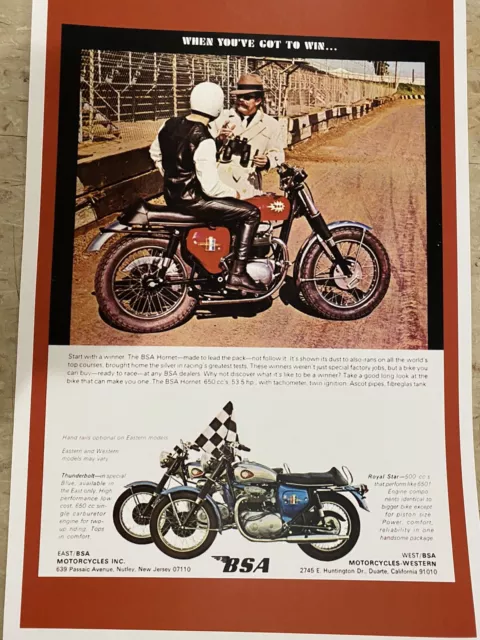 BSA Hornet Thunderbolt Royal Star Vintage Motorcycle Poster Advertisement B3002