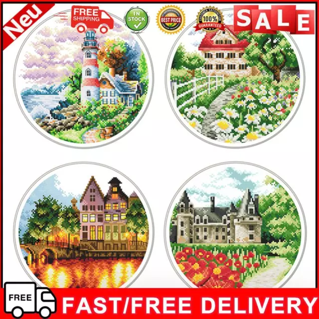 Landscape Garden Cross Stitch 11CT Stamped DIY Canvas Embroidery Kit Home Decor