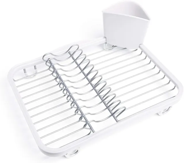 Umbra Sinkin Dish Drying Rack with Removeable Cutlery Holder, White