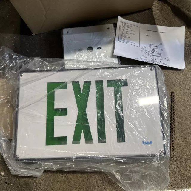 Beghelli Exit Sign Aluminum Die Cast RED LED Heavy Duty Wet Location NEW 120/277