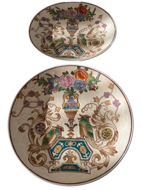 PAIRE D'ASSIETTES PORCELAINE DE CHINE  décor fleurs et oiseaux