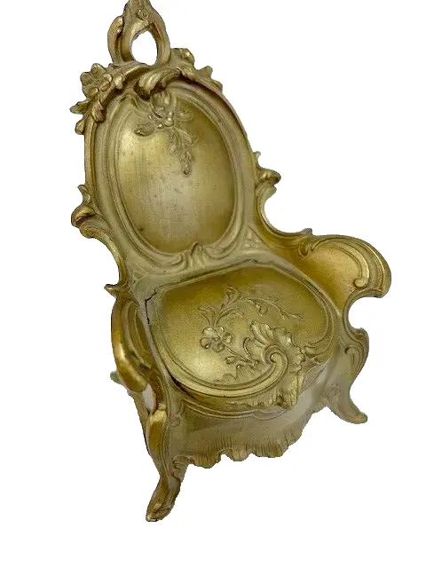 Antique Art Nouveau Gilt Jewelry Box Rare Chair Shape French Louis Xv Style