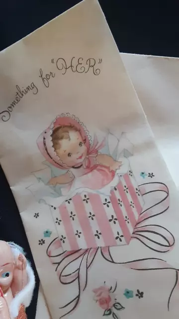 itsy bitsy 2.5" miniature Vintage Celluloid Baby doll dollhouse w greeting Card 3