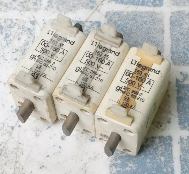 3x Legrand 0 163 55 016355 Cartouche à couteau 160A gI T00 500V. Lot de 3
