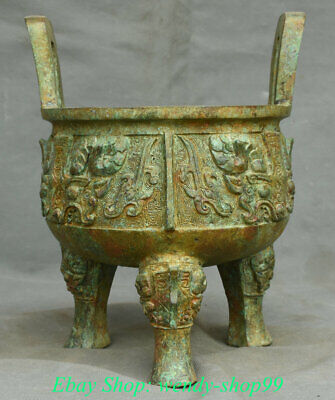 10" Rare Old Chinese Bronze Ware Dynasty Palace 3 Feet Beast Ding Censer