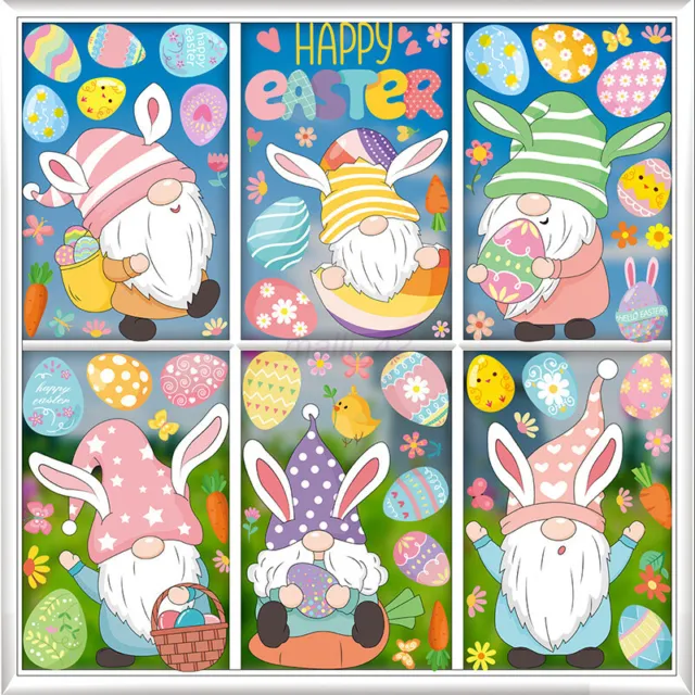 AUS Easter Rabbits Window Stickers Easter Decorations 9 Sheets of Reusable PVC