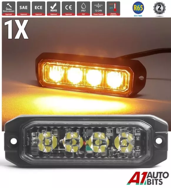 4 Led Amber Strobe Flashing Light X1 Recovery Lightbar Mount Beacon 12-24V R65