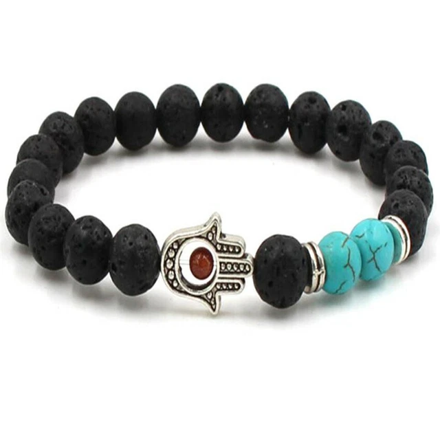8MM Volcanics Turquoise Mala Bracelet Gemstone 7.5 inches Lucky Chakas Handmade