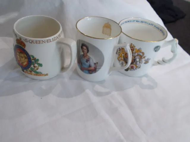 3 Royalty Mugs Royal Crown Derby  Queen Anniversary To Throne  1952-1981  Aynsle