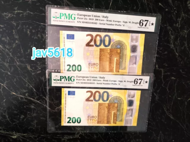 Euro 200 Banknote Pmg 67 🇪🇺 Dragui Italy 2002 "S" Ultra Star 200 Euro Top 2 ** Euro 200 Banknote Pmg 67 🇪🇺 Dragui Italy 2002 "S" Ultra Star 200 Euro Top 2 **