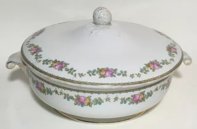 Vintage 1927 Booths Silicon China Tureen Lidded Serving Dish Floral Pattern 8½"