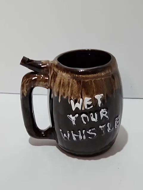 Vintage Humurous "Wet Your Whistle" "Went to P" Whistle Beer Stein Mug Brown(D2)
