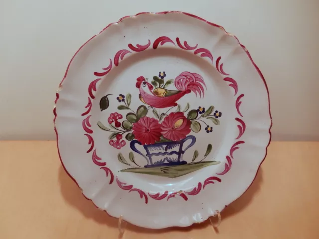 Assiette Saint Clément XIX  faience de l'Est décor coq panier fleuri 19 siecle