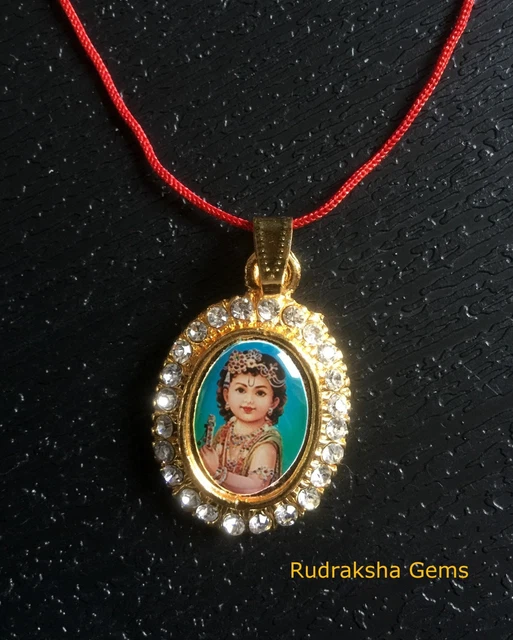 KRISHNA PENDANT HINDI Deity Lord Shri Kanha Gopala Necklace Charm+Red