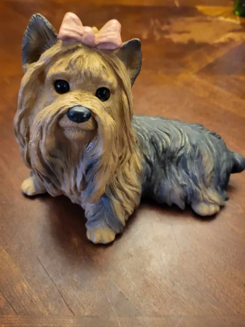 Vintage 1993 HOMCO Resin Yorkie Yorkshire Terrier With Pink Bow