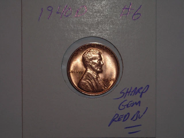 wheat penny 1940D GREAT GEM RED BU 1940-D LINCOLN CENT LOT #6 GEM RED UNC