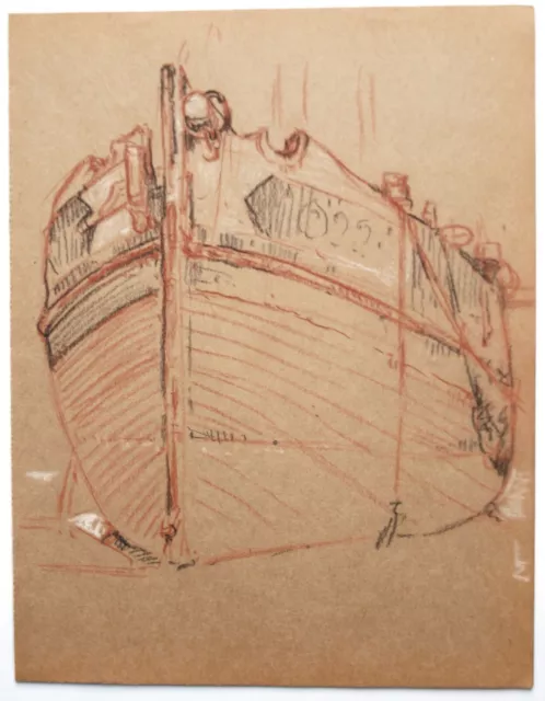 E. A. Cox (1876–1955) Graphite drawing. Study of boat. Early 20th century