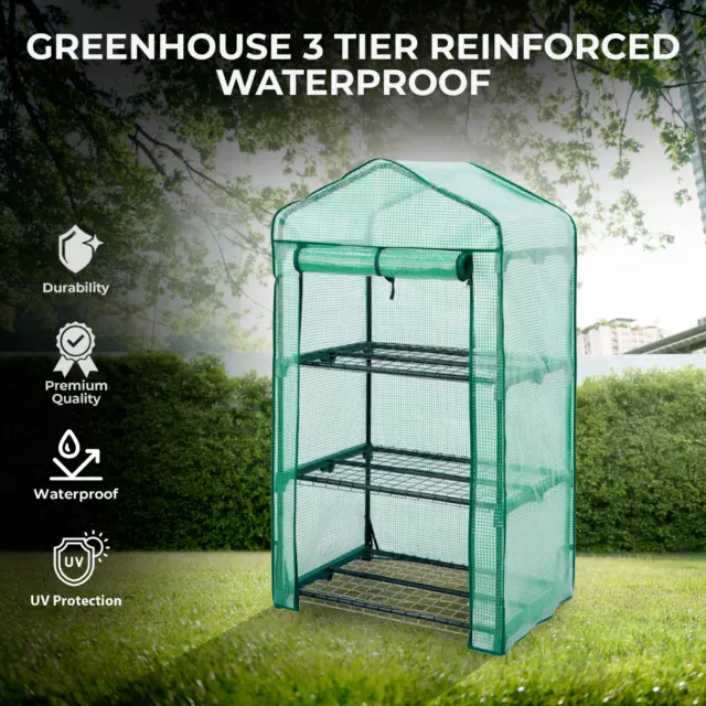 3 Tier Mini Greenhouse PVC Outdoor Garden Steel Frame Plant Grow House UK; 2