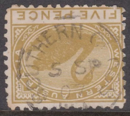 WESTERN AUSTRALIA - 1907 SOUTHERN CROSS datestamp on 5d olive Swan.