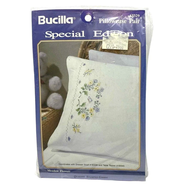 Kit de par de fundas de almohada BUCILLA edición especial 1992 estampadas flores de prado #63329
