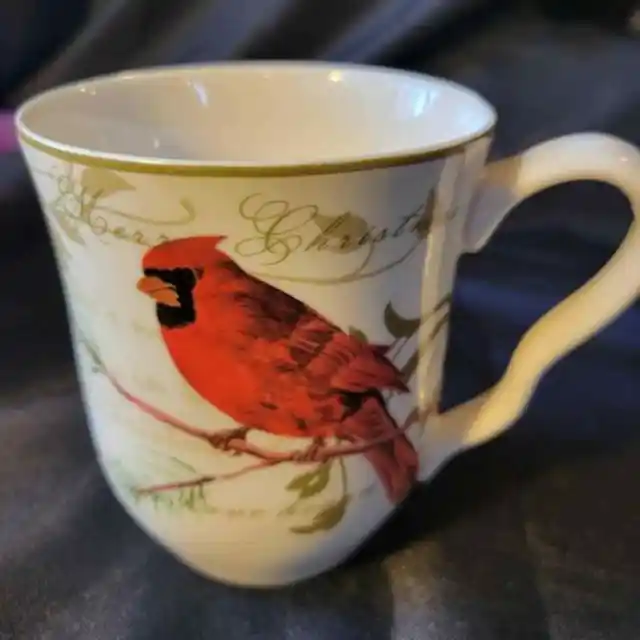 222 Fifth Holiday Wishes Cardinal and pointsettia mug