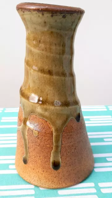 Edinbane Studio Pottery Drip Glaze Vase, Green Brown, Isle Of Skye, 5.5" Tall VG