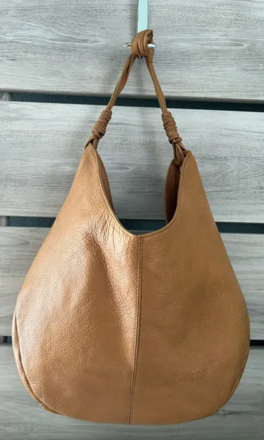 Carla Sade Hobo Shoulder Bag Tan Pebble Genuine Leather Artisan Handmade GUC