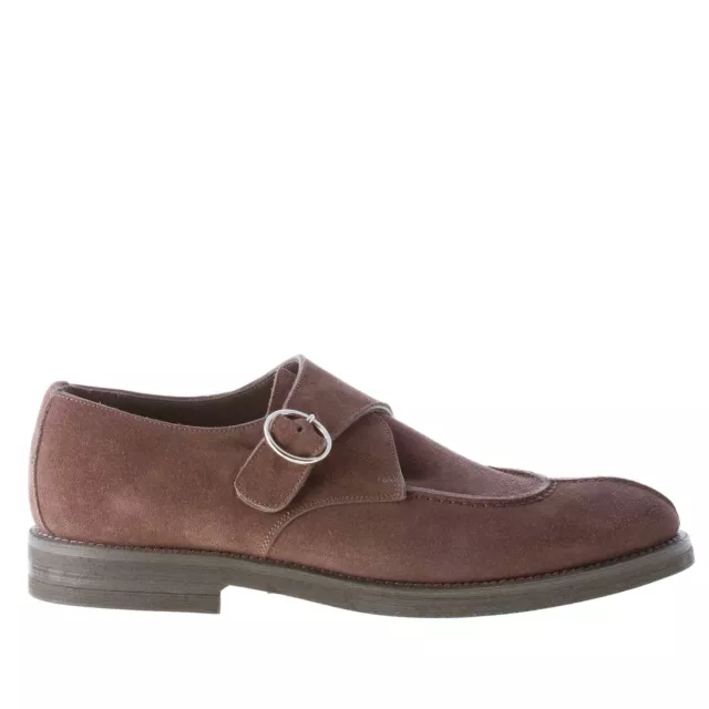 MIGLIORE herren schuhe shoes made in Italy Dark brown suede apron toe monk strap