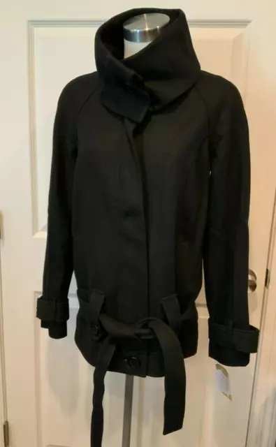 BB Dakota Black Wool Blend Belted Jacket W/ Oversized Collar, Size Medium